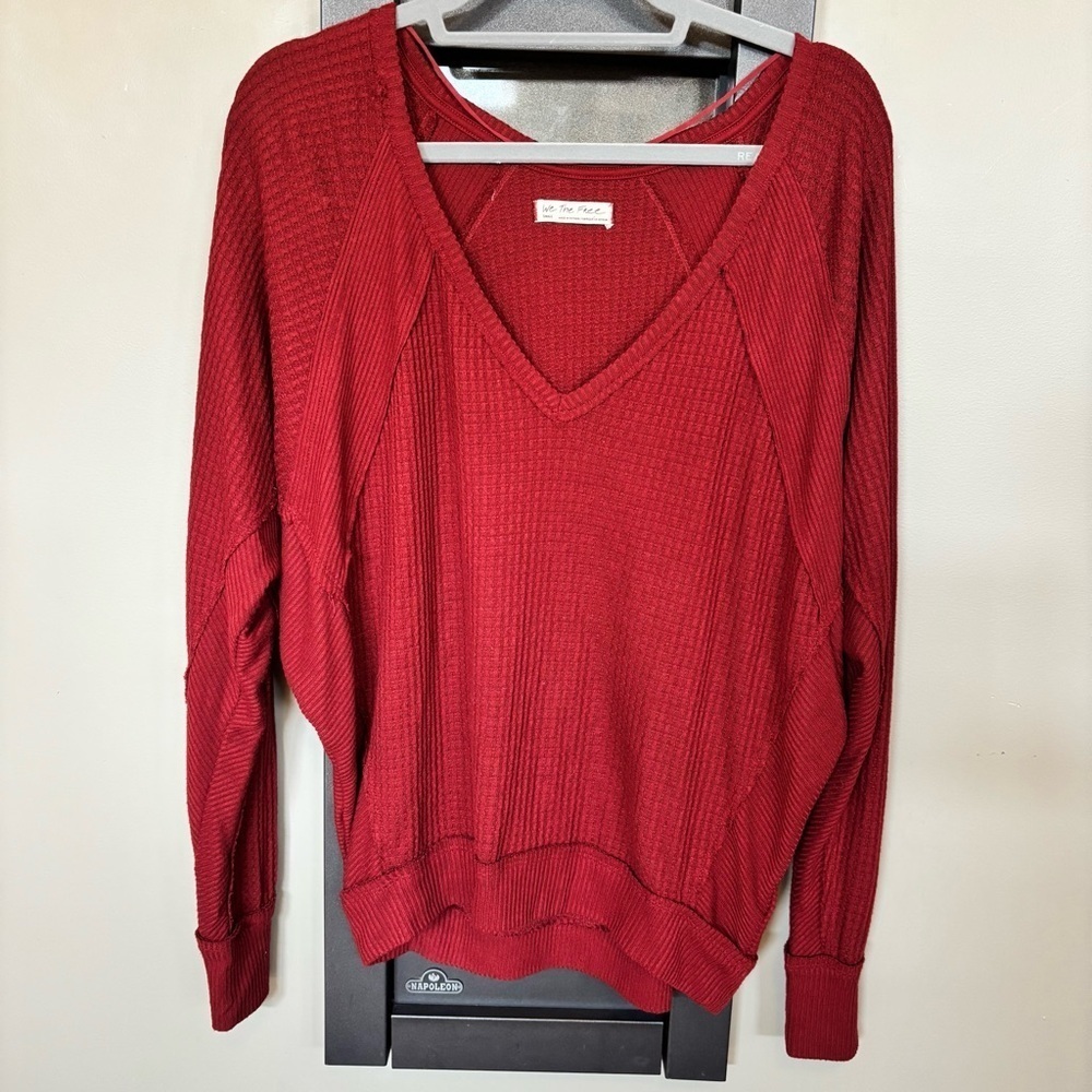 Free People Over-Sized V-Neck Shirt - size S